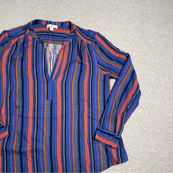 Allison Joy Shirt Womens Small Blue Cotton Striped Tunic Blouse Long Sleeve - Picture 3 of 12